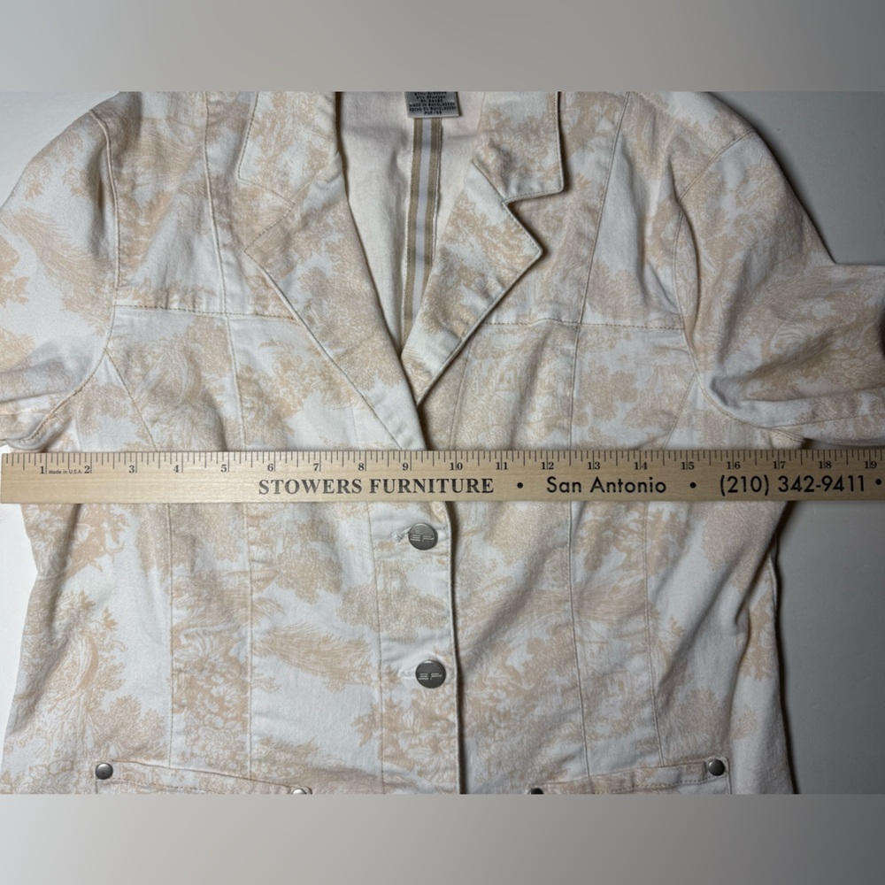 Evan Picone Toile Print Stretch Blazer Jacket Size 8 Ivory Beige Cottagecore - Picture 3 of 6